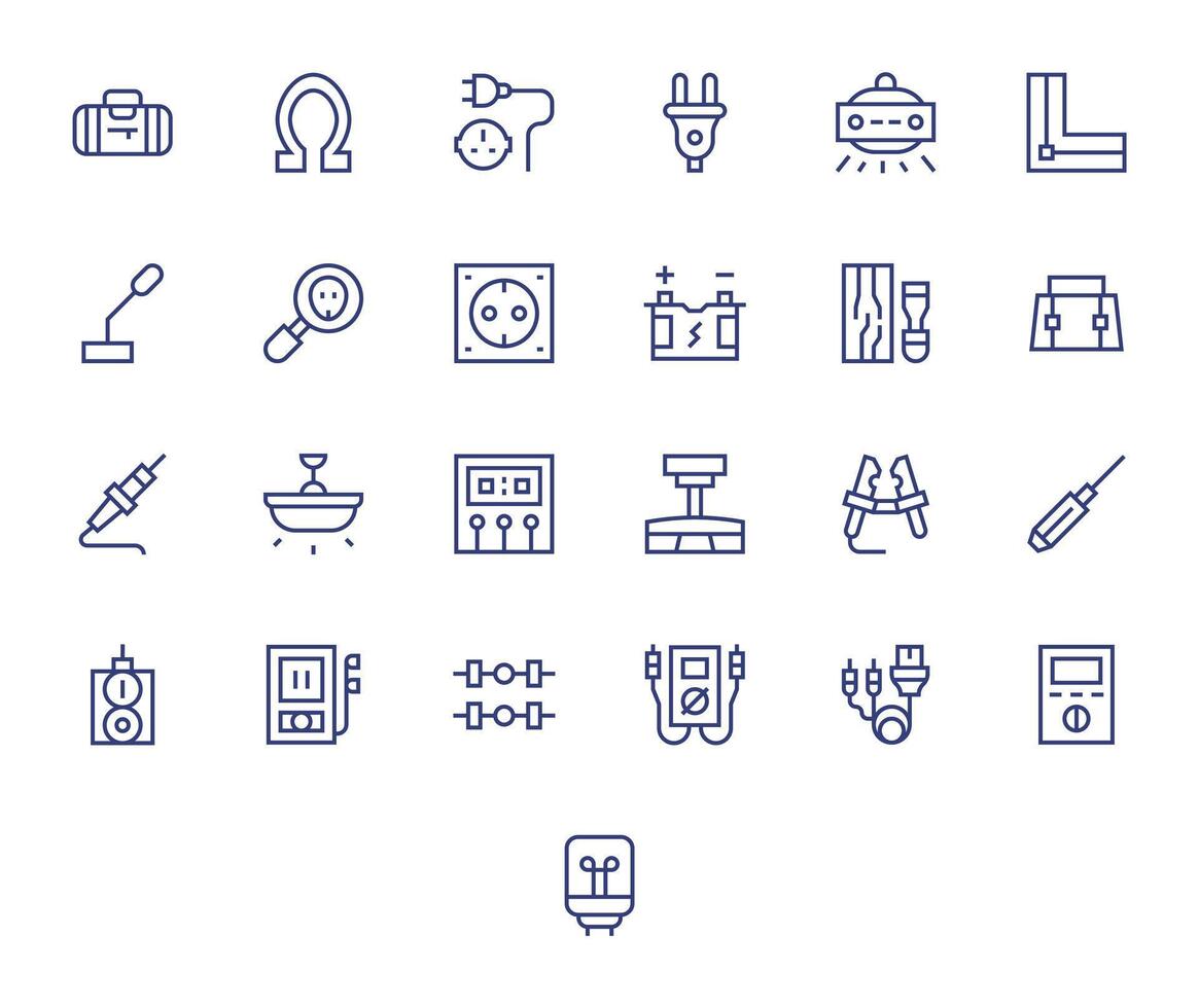 25 Editable Icons themed around Electrical in High Resolution Regular Line format vector