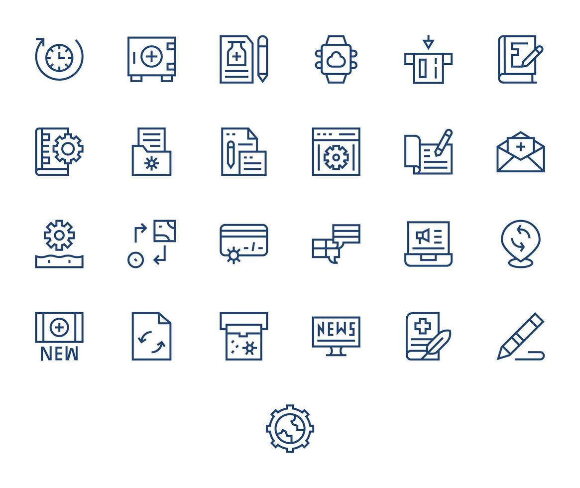 Update Visual Pack containing 25 Regular Line Pixel Aligned Icons vector
