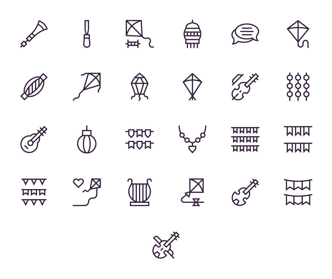 25 256x256 regular línea íconos para cuerda con píxel Perfecto precisión vector