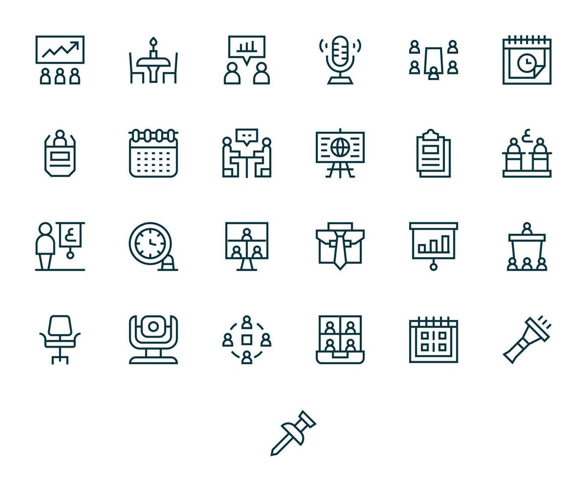 Meeting Editable Set with 25 High Resolution Regular Line Icons vector