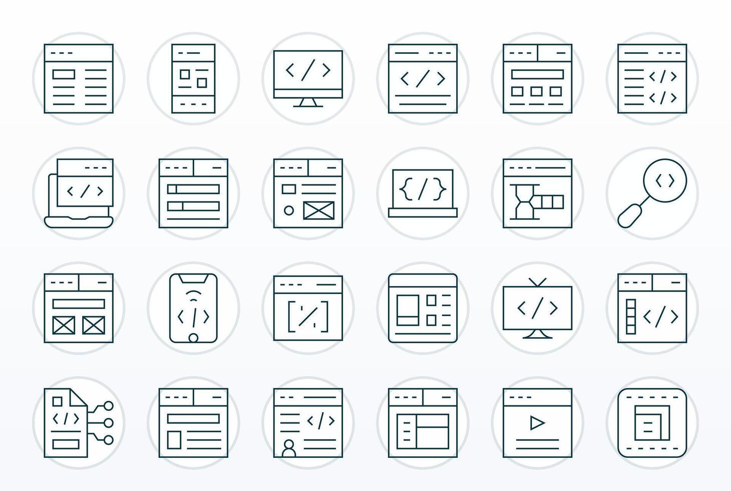 Html Visual Pack containing 24 Thin Line Editable Icons vector