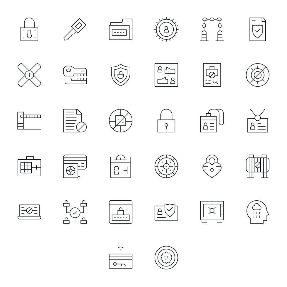 Access Control Icon Set with 32 Thin Line Retina Ready Editable Graphics vector