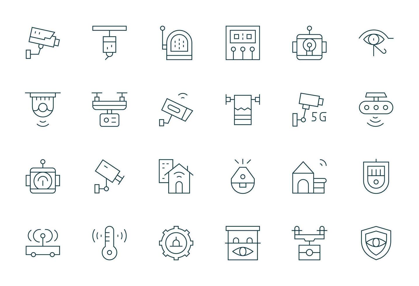 24 High Resolution Thin Line Icons for Monitoring System with Pixel Optimized precision vector