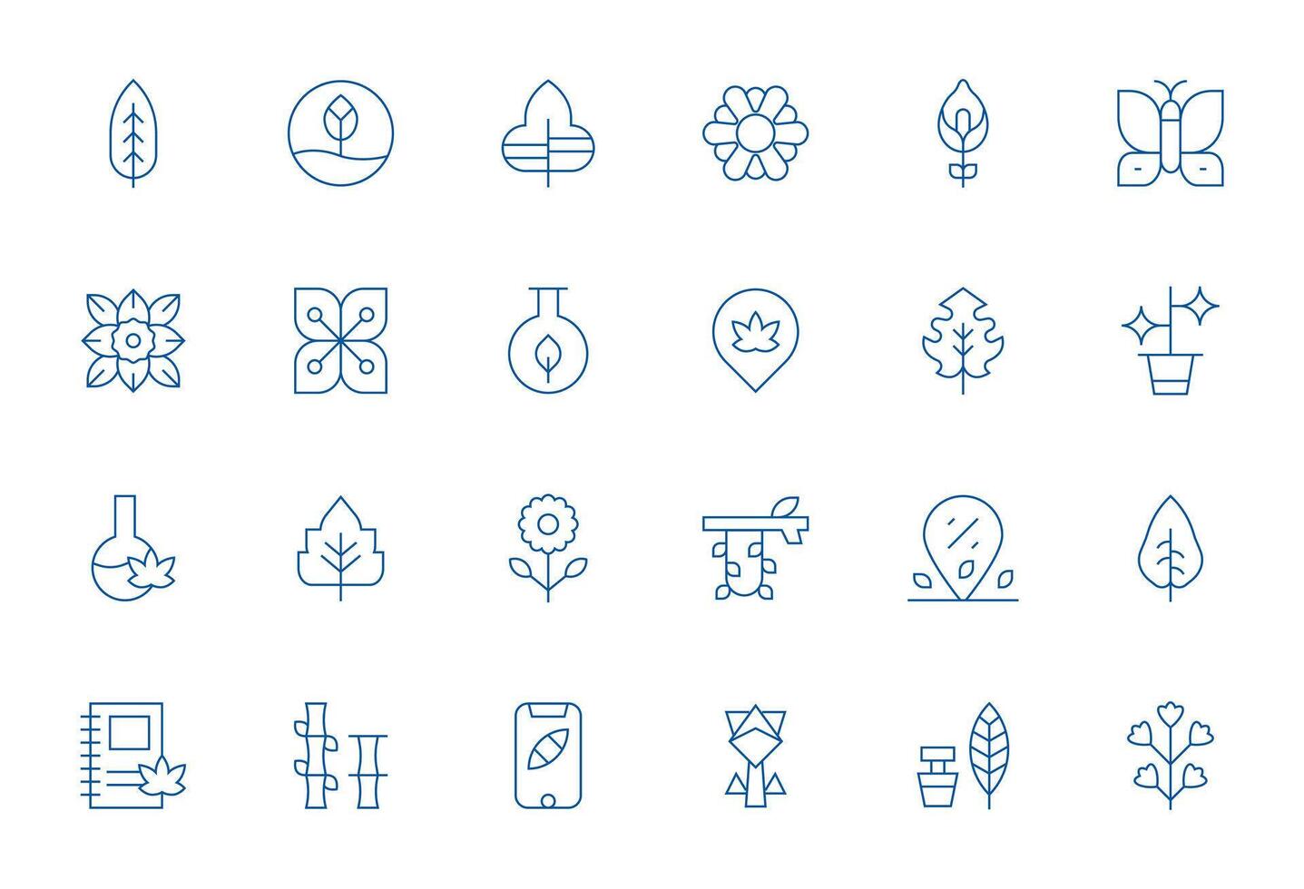 24 Icons for Leaf optimized in PIXEL Perfect 128x128 Thin Line resolution vector