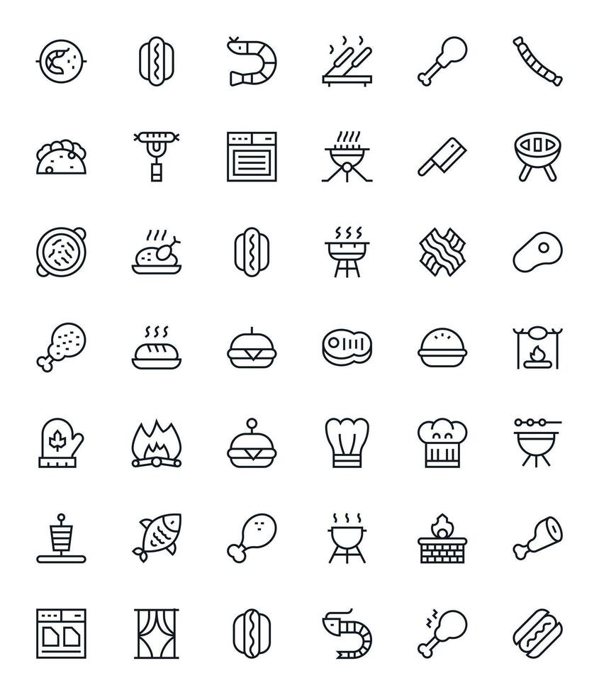 42 Regular Line Icons for Grill in crisp High Resolution Pixel Aligned resolution vector