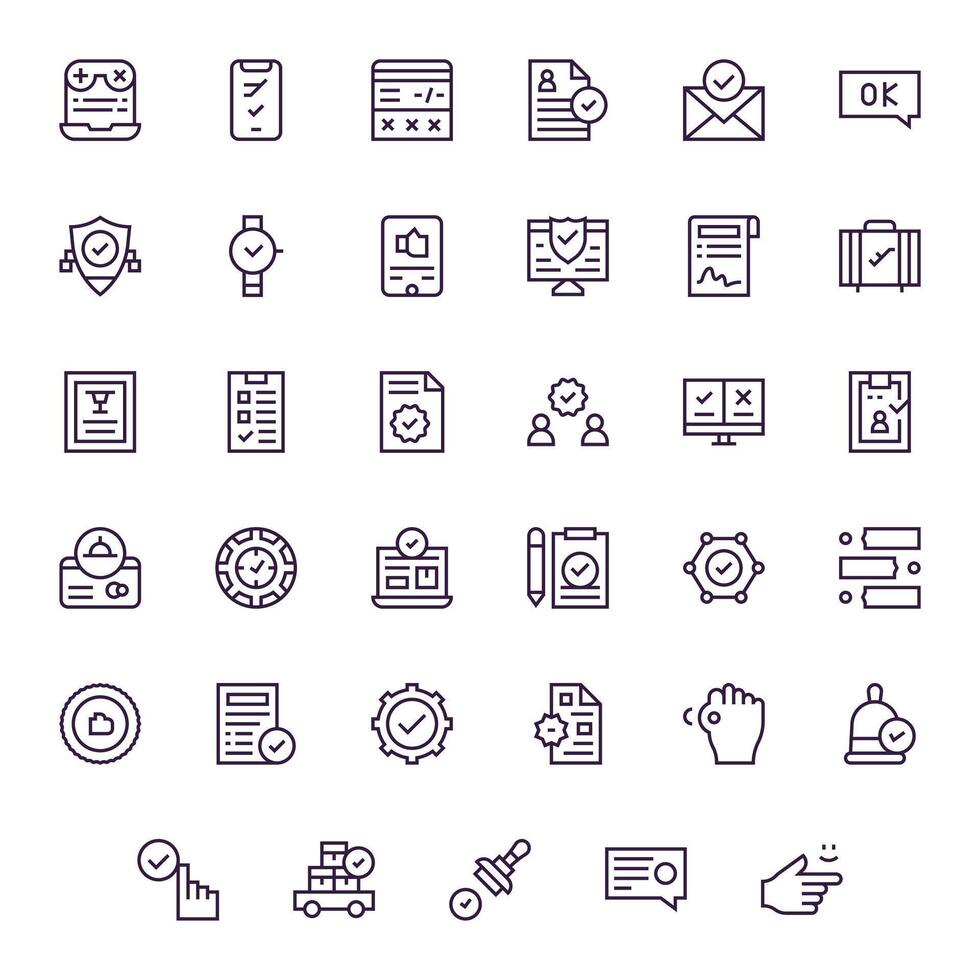 Confirmation Comprehensive Bundle with 35 Display Perfect Regular Line 64x64 Icons vector