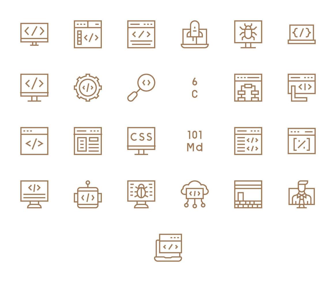 Coding Essential Set including 25 Grid Fitted Regular Line 256x256 Icons vector