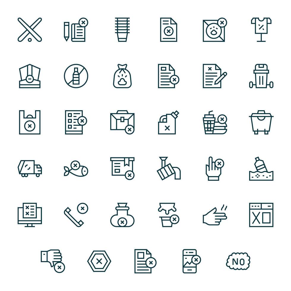 Refuse Icon Set with 35 Regular Line 128x128 Grid Fitted Graphics vector