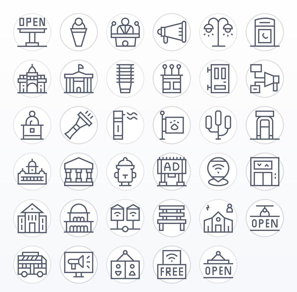 Public Scalable Set featuring 35 Grid Fitted Regular Line 256x256 Icons vector
