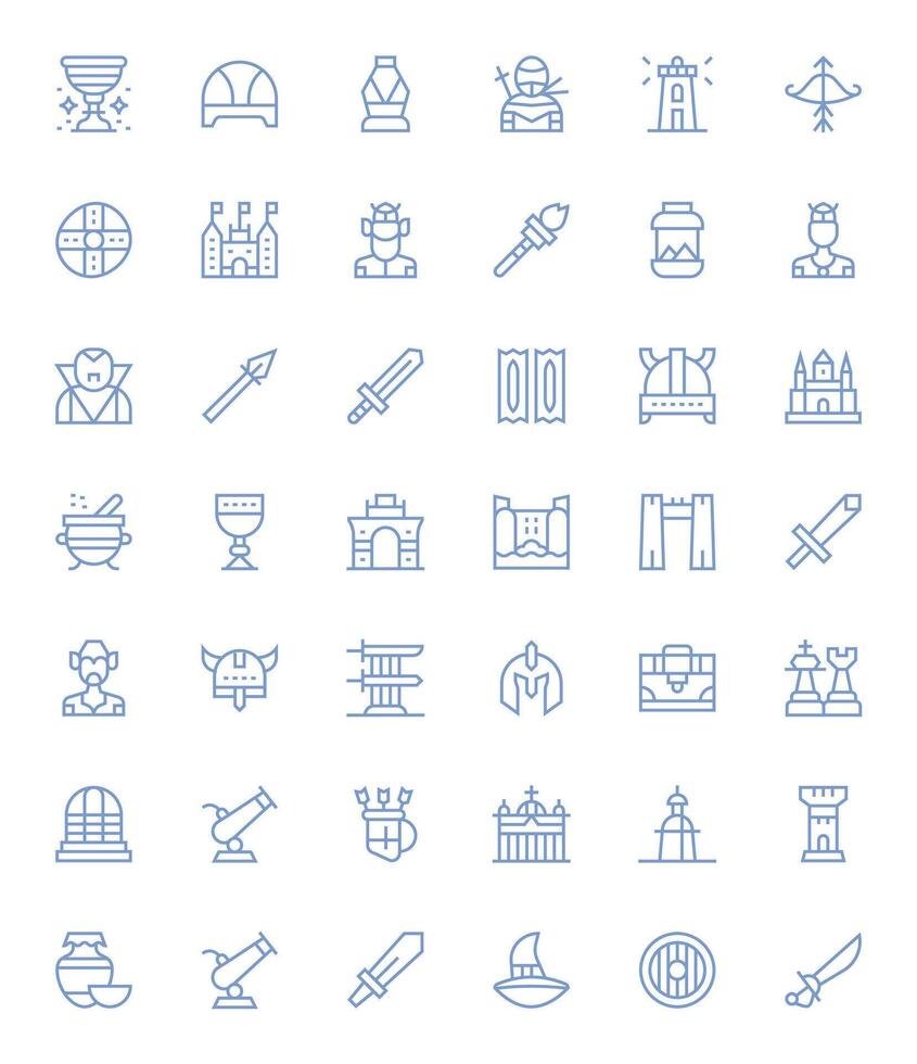 42 High Resolution Regular Line PIXEL Perfect Icons for Medieval Projects vector