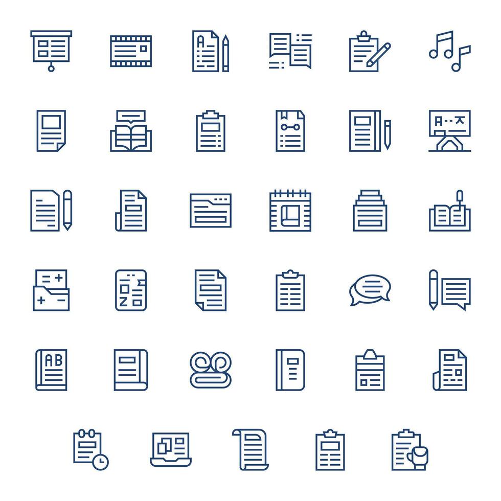 Notes Comprehensive Bundle with 35 Editable Regular Line 64x64 Icons vector