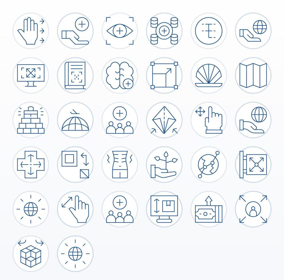 32 High Resolution Thin Line Icons optimized for Expand PIXEL Perfect display vector