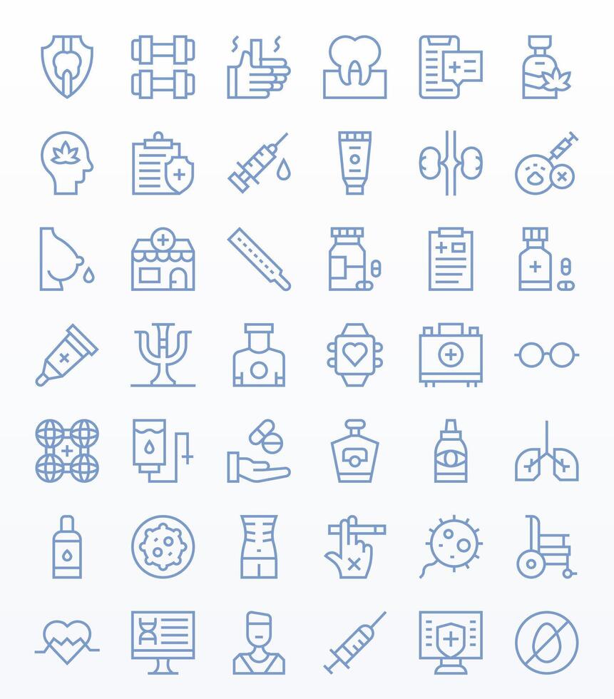 42 Icons inspired by Health in Grid Fitted High Resolution Regular Line quality vector