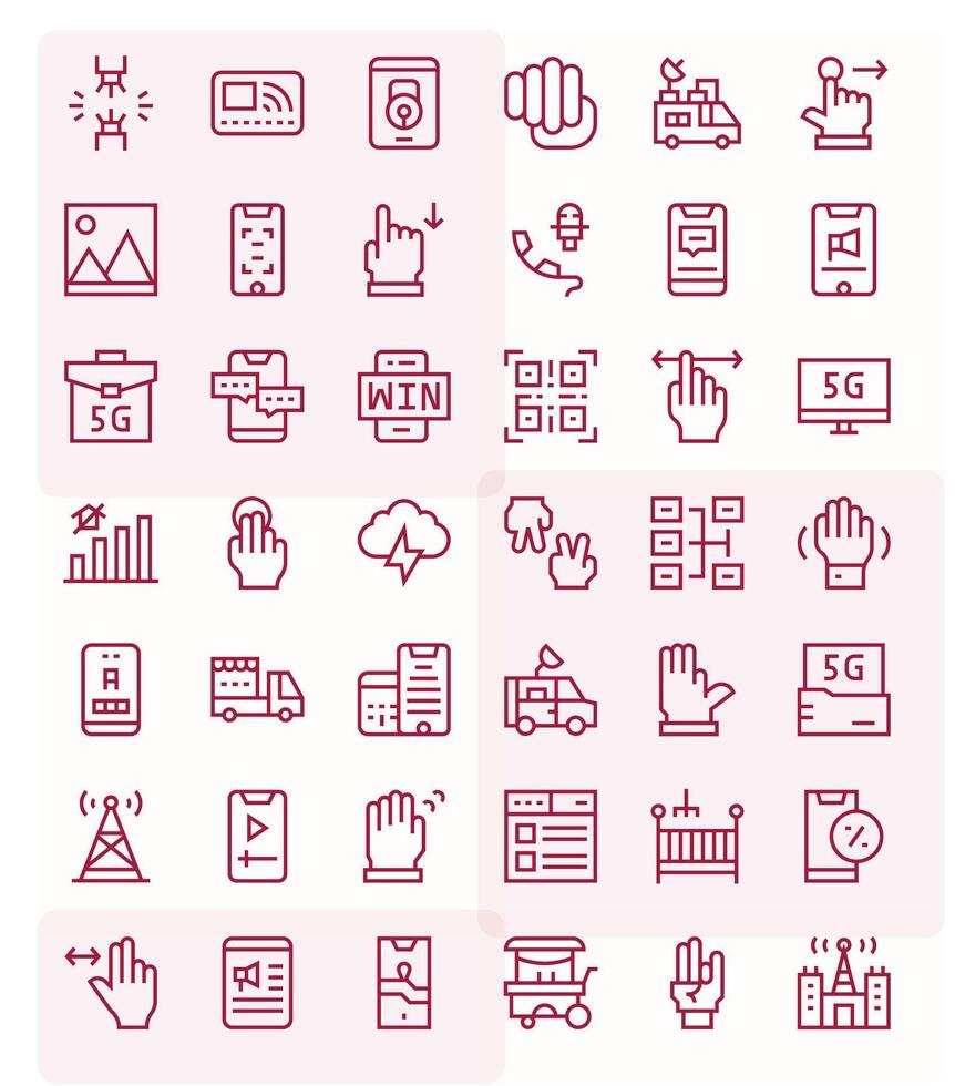 42 Icons inspired by Mobile in Pixel Optimized 64x64 Regular Line quality vector