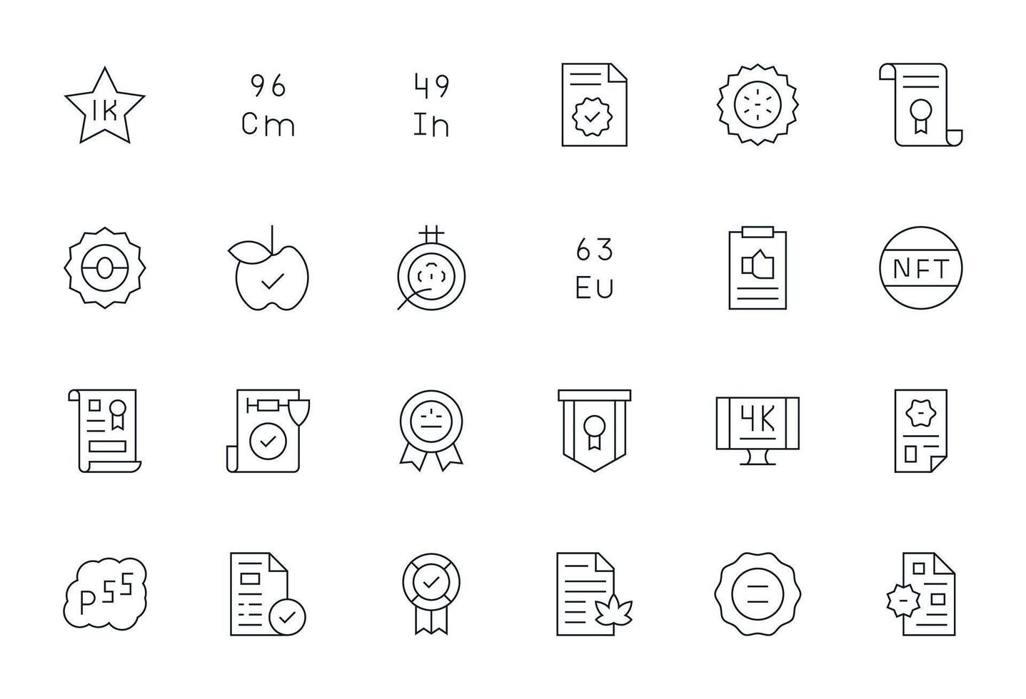 Delgado línea estilo estándar íconos con 24 alto resolución editable diseños vector