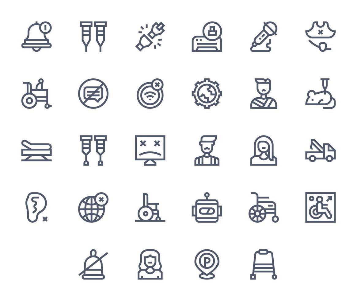 Disabled Professional Set with 28 Bold Line Pixel Optimized 256x256 Icons vector
