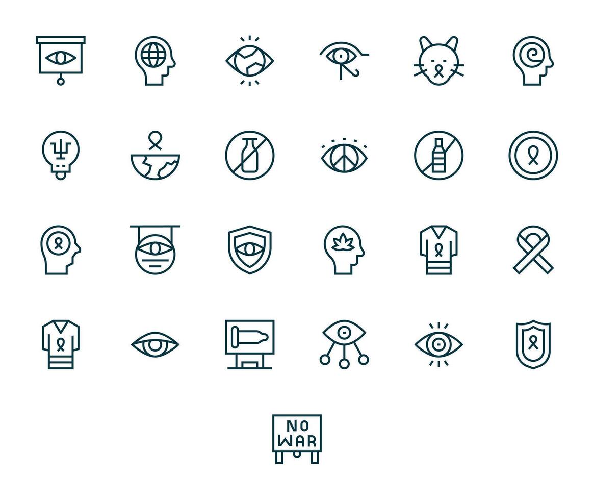 Awareness Comprehensive Bundle with 25 Grid Fitted Regular Line 256x256 Icons vector