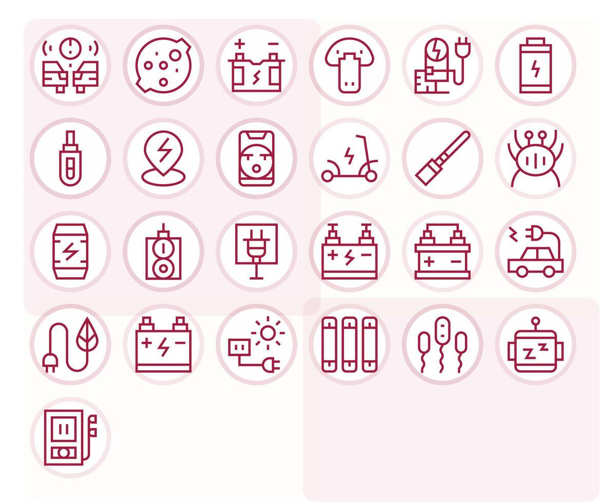25 Regular Line Icons designed for Charging in 64x64 Grid Fitted format vector