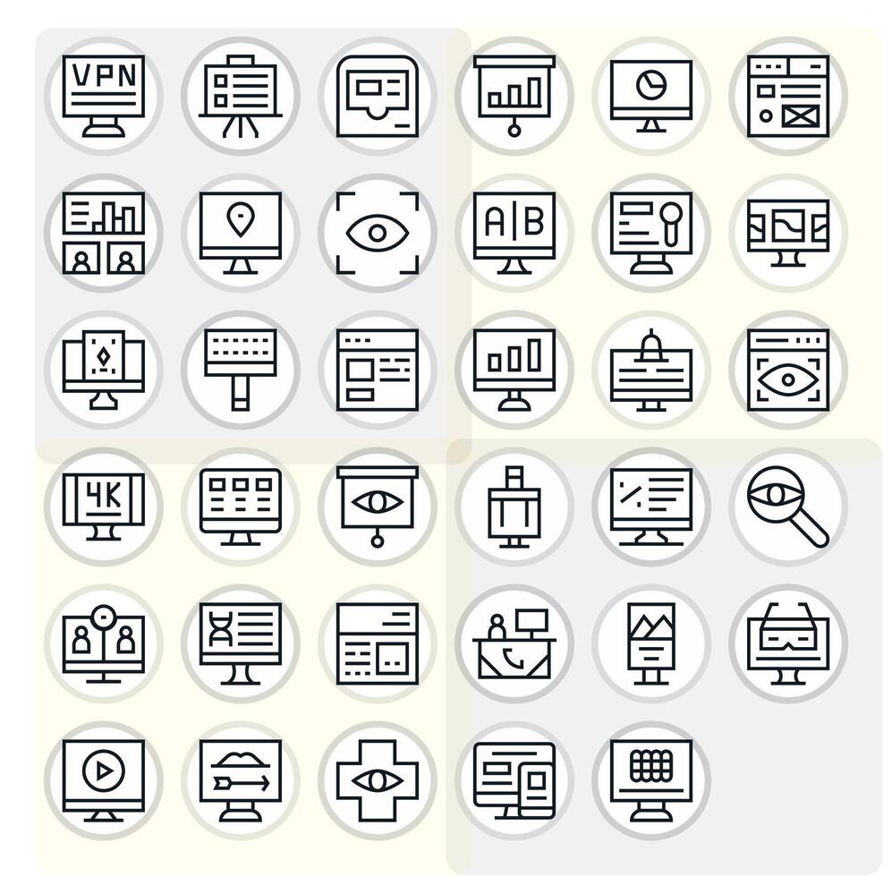 Screen Pixel Optimized Set with 35 Retina Ready Regular Line Icons vector