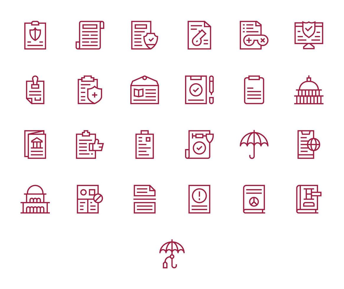 Policy featuring 25 128x128 Icons in Regular Line Design vector