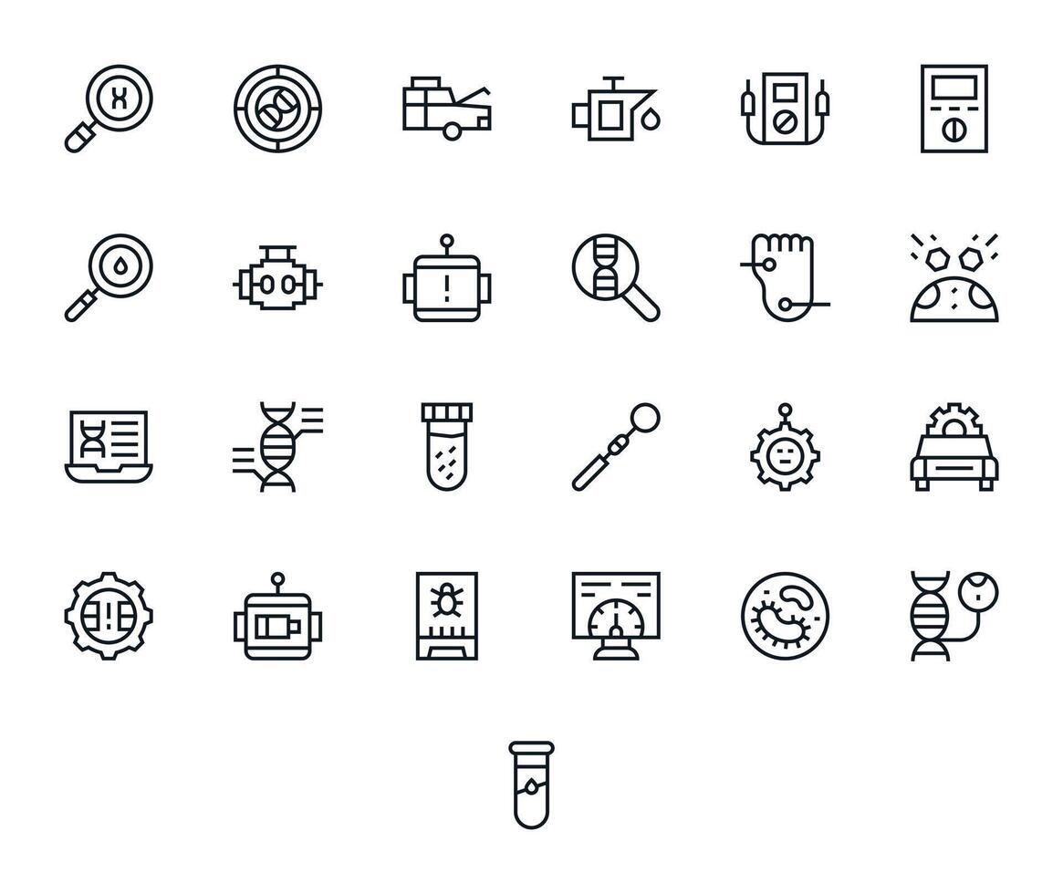 25 Icons inspired by Diagnostics in Pixel Optimized High Resolution Regular Line quality vector