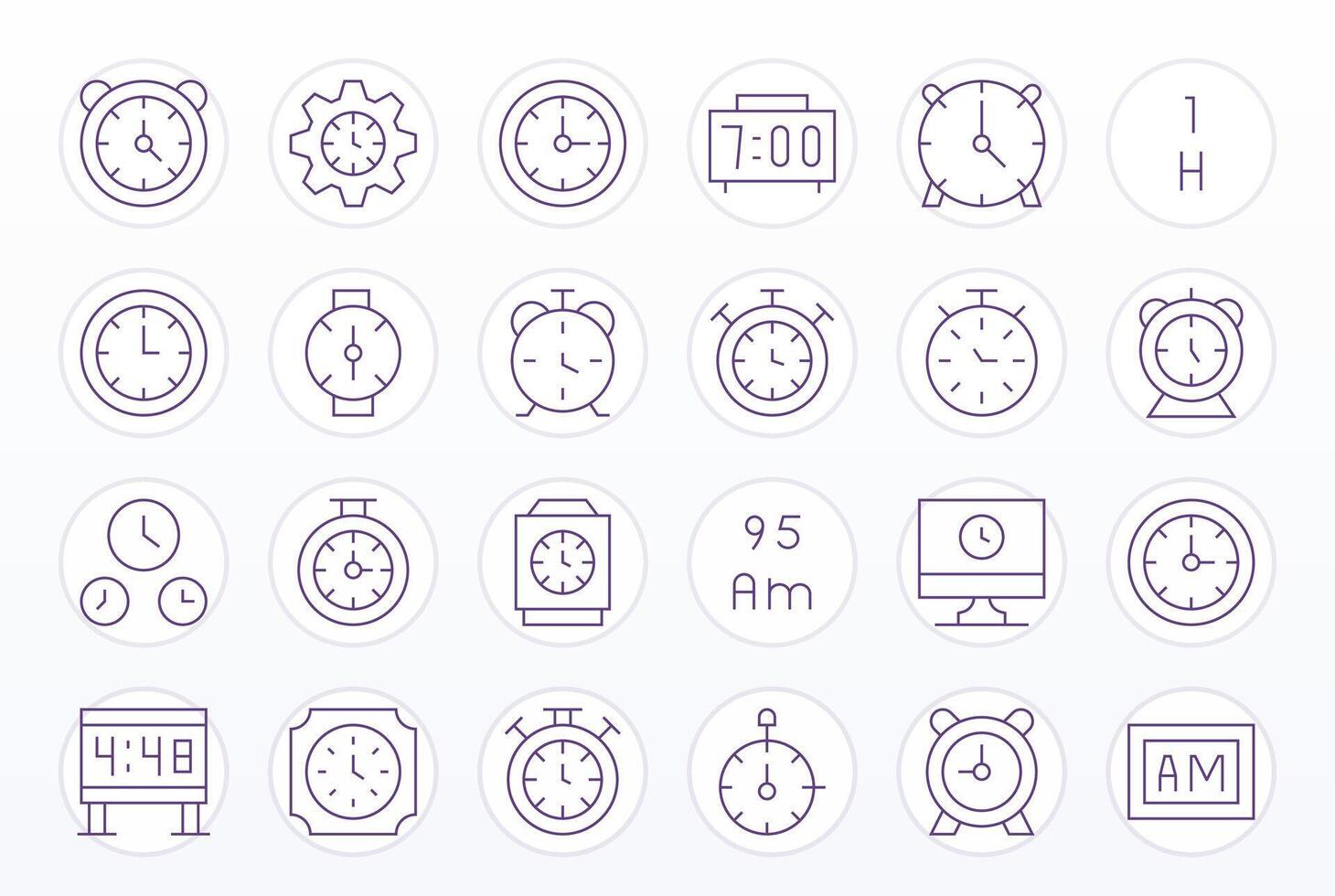 Digital Clock Display Perfect Set with 24 64x64 Thin Line Icons vector