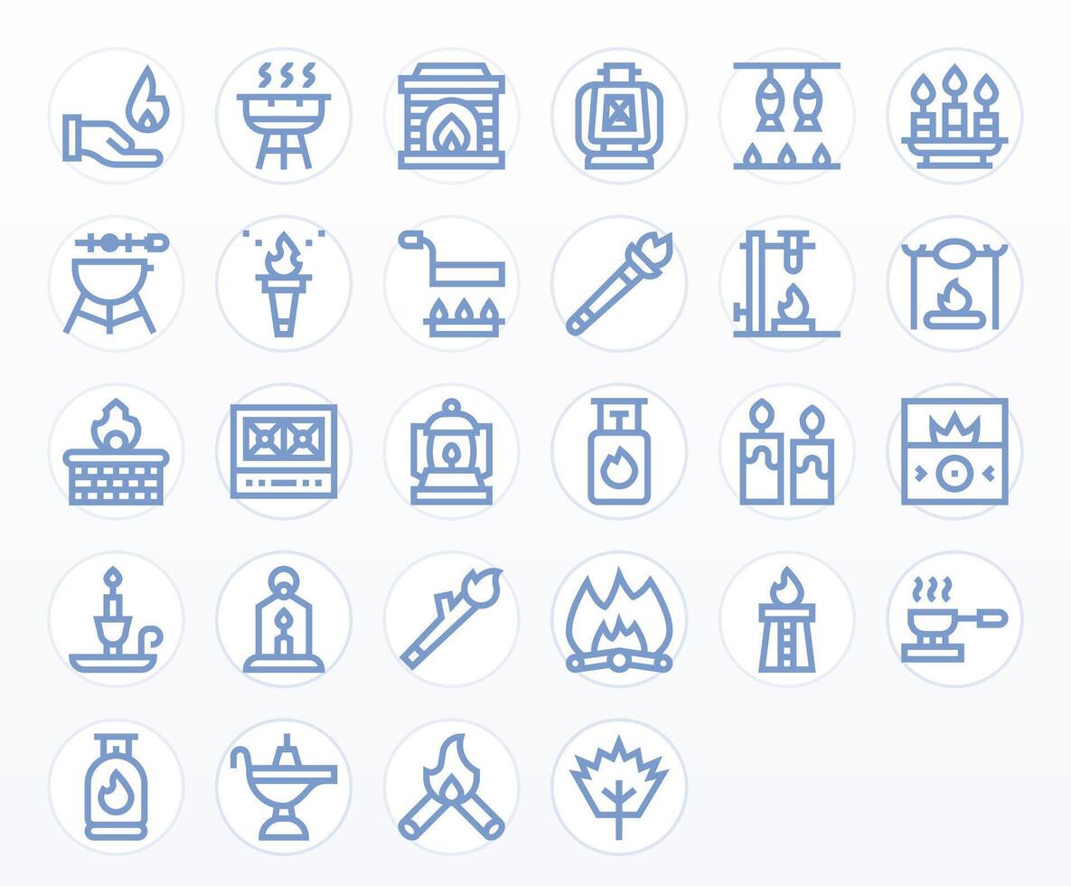 28 Bold Line Icons for Flame in crisp 256x256 Display Perfect resolution vector