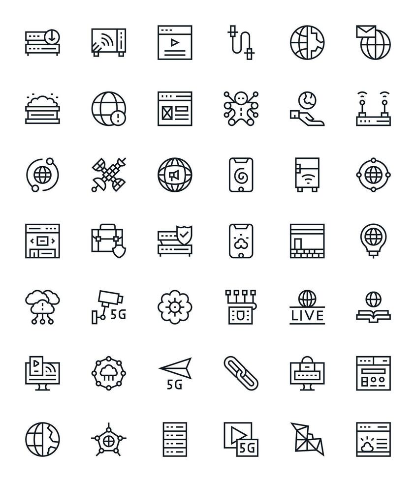42 Regular Line Grid Fitted Icons for Internet Graphics vector
