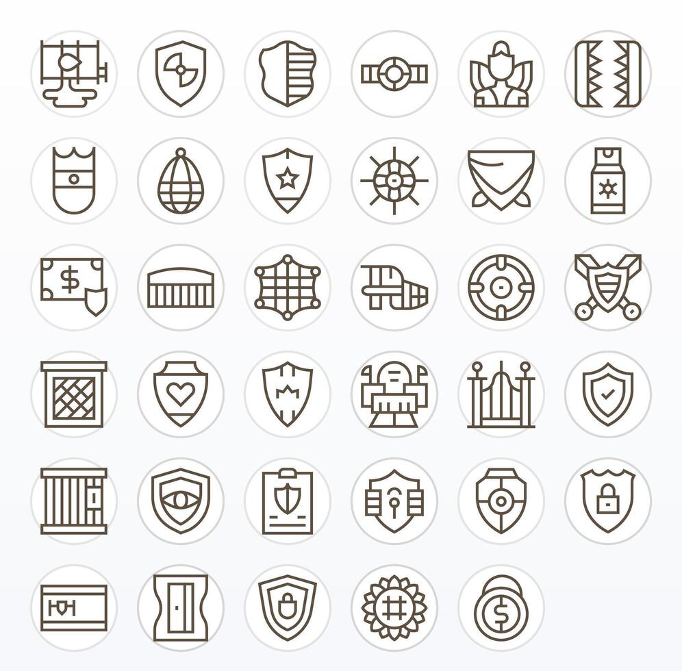 Guarded Scalable Set featuring 35 Display Perfect Regular Line High Resolution Icons vector