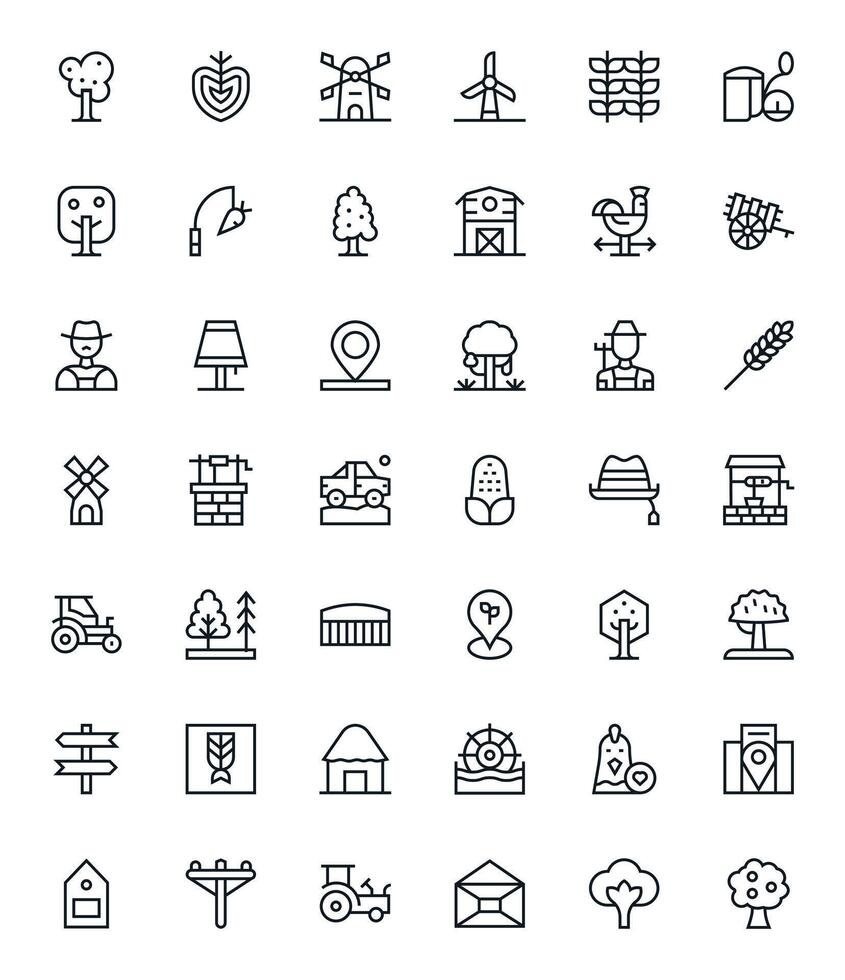 42 High Resolution Regular Line Icons for Rural with Pixel Aligned precision vector