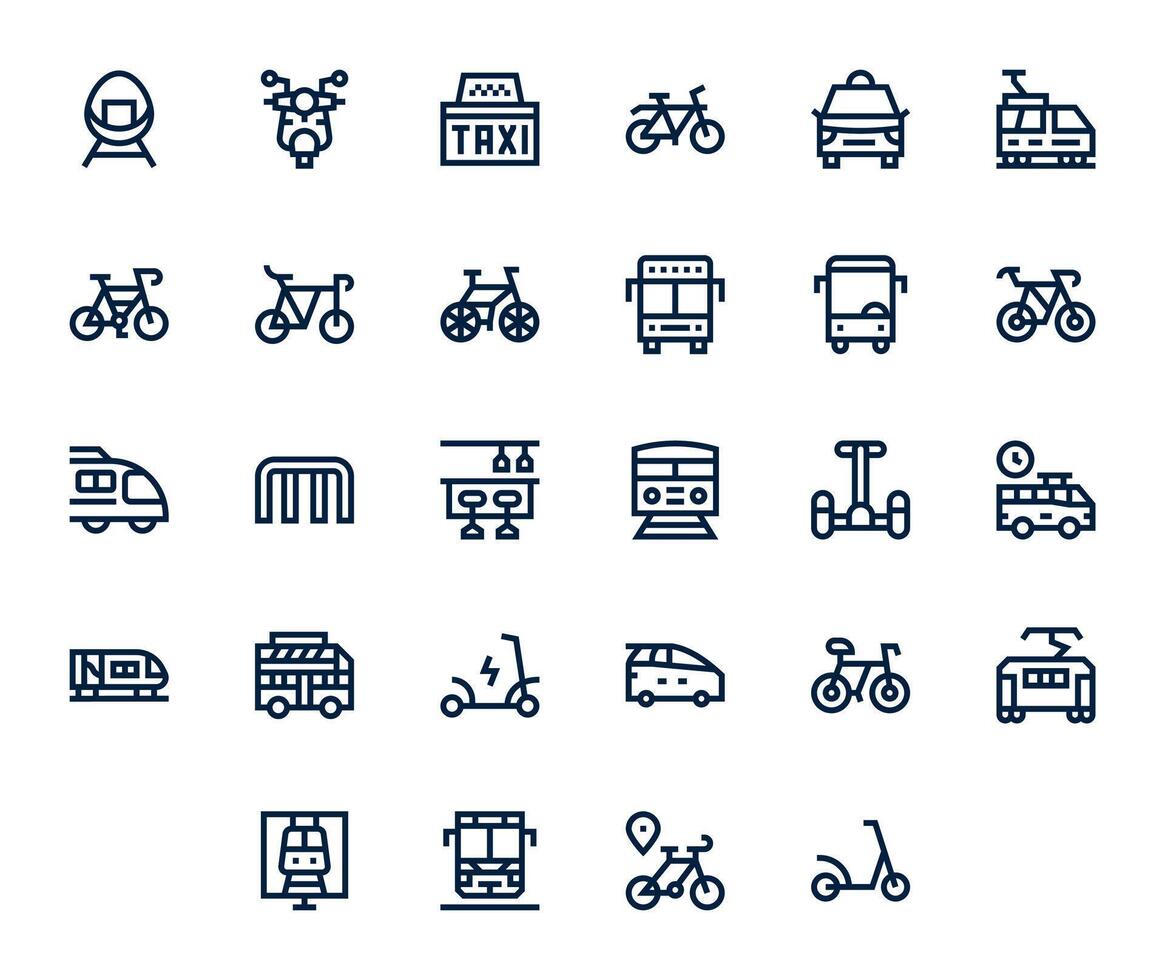 Commuter Scalable Set featuring 28 Editable Bold Line High Resolution Icons vector