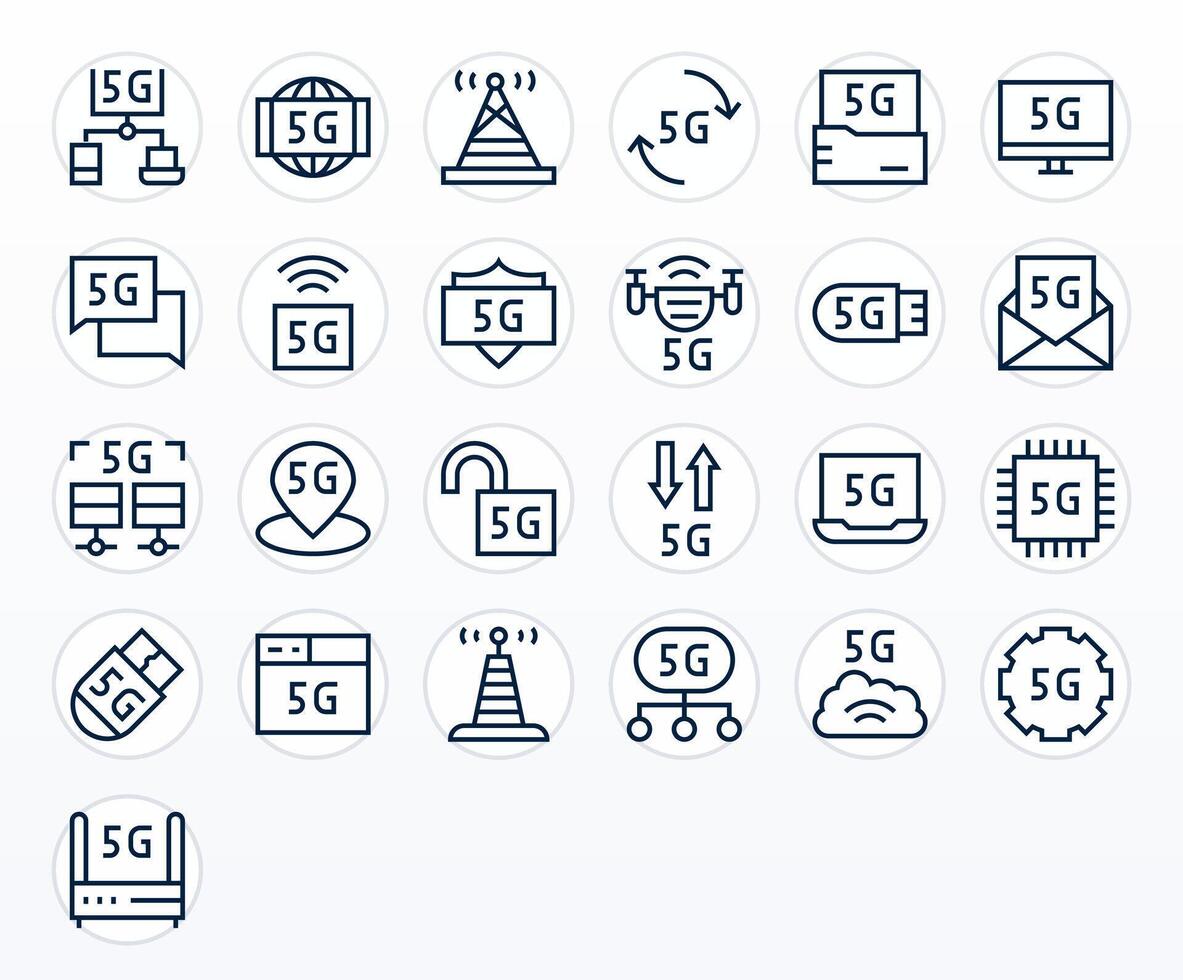 25 Regular Line Editable High Resolution Icons from 5G Suite vector