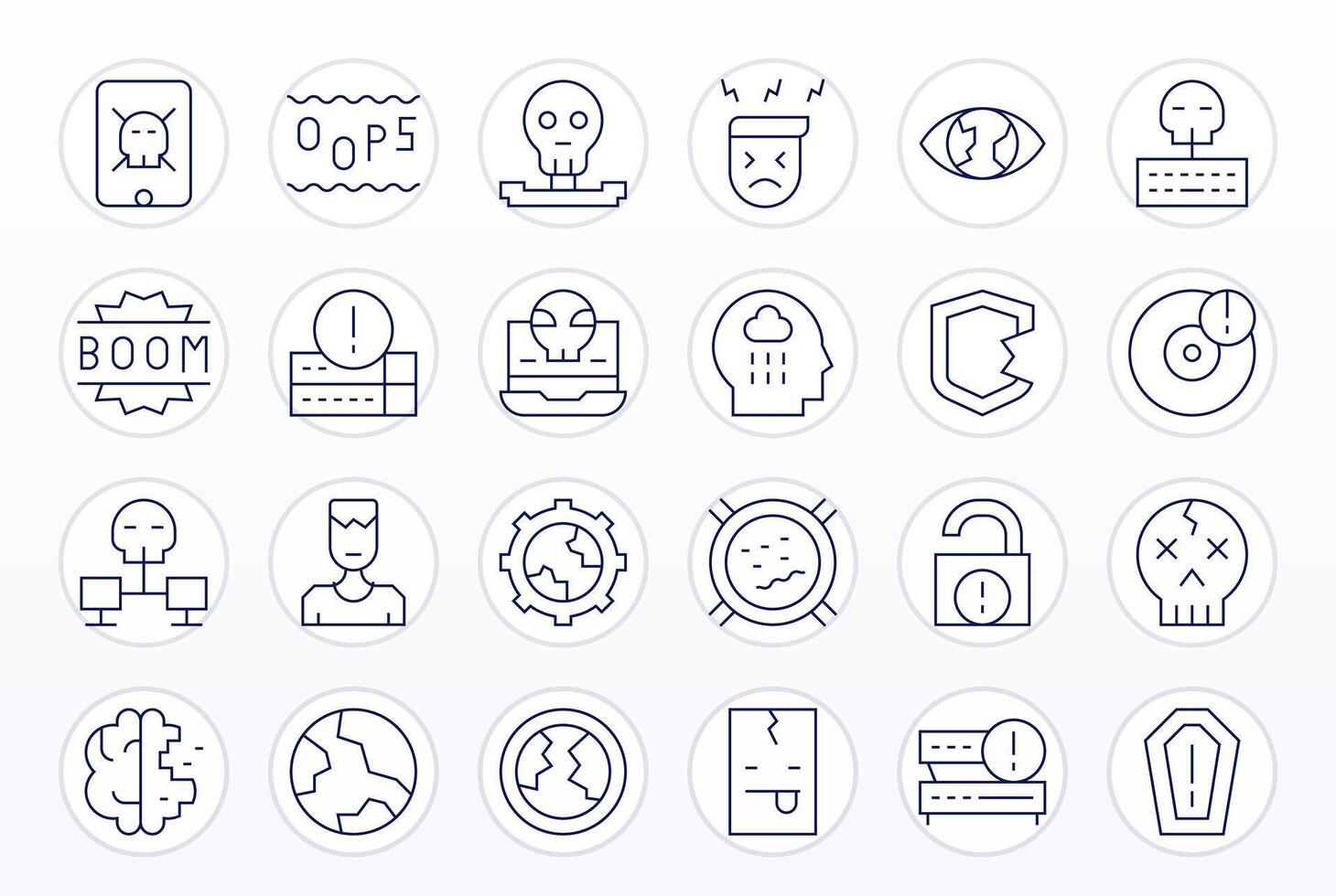 Thin Line Style System Failure Icons with 24 Retina Ready Pixel Optimized Designs vector