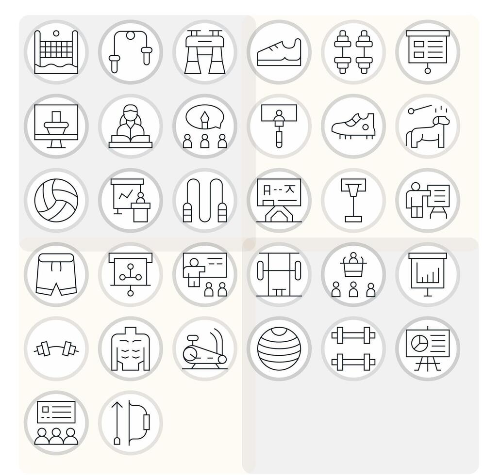 Training Comprehensive Bundle with 32 PIXEL Perfect Thin Line 64x64 Icons vector