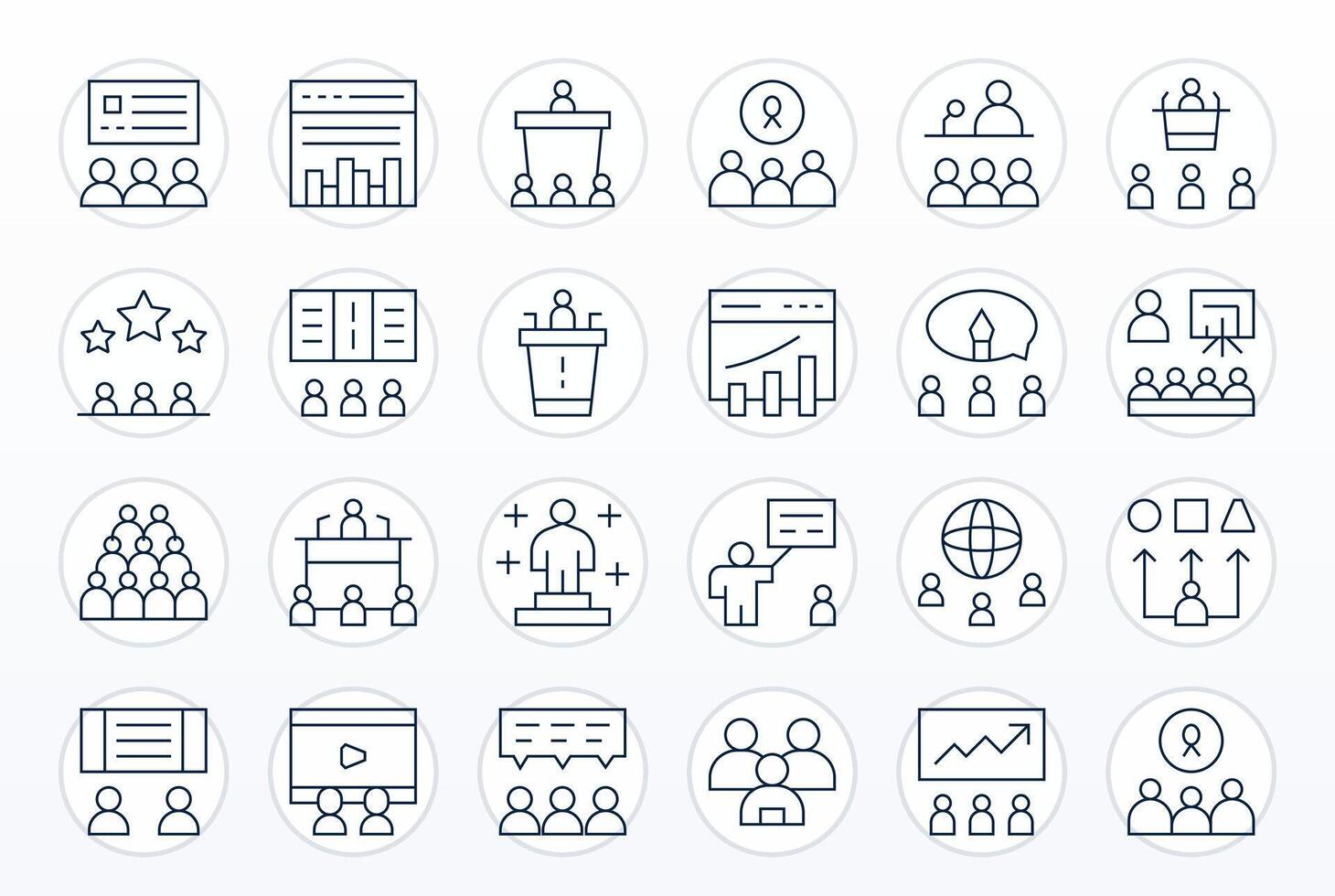 Audience featuring 24 High Resolution Icons in Thin Line Design vector