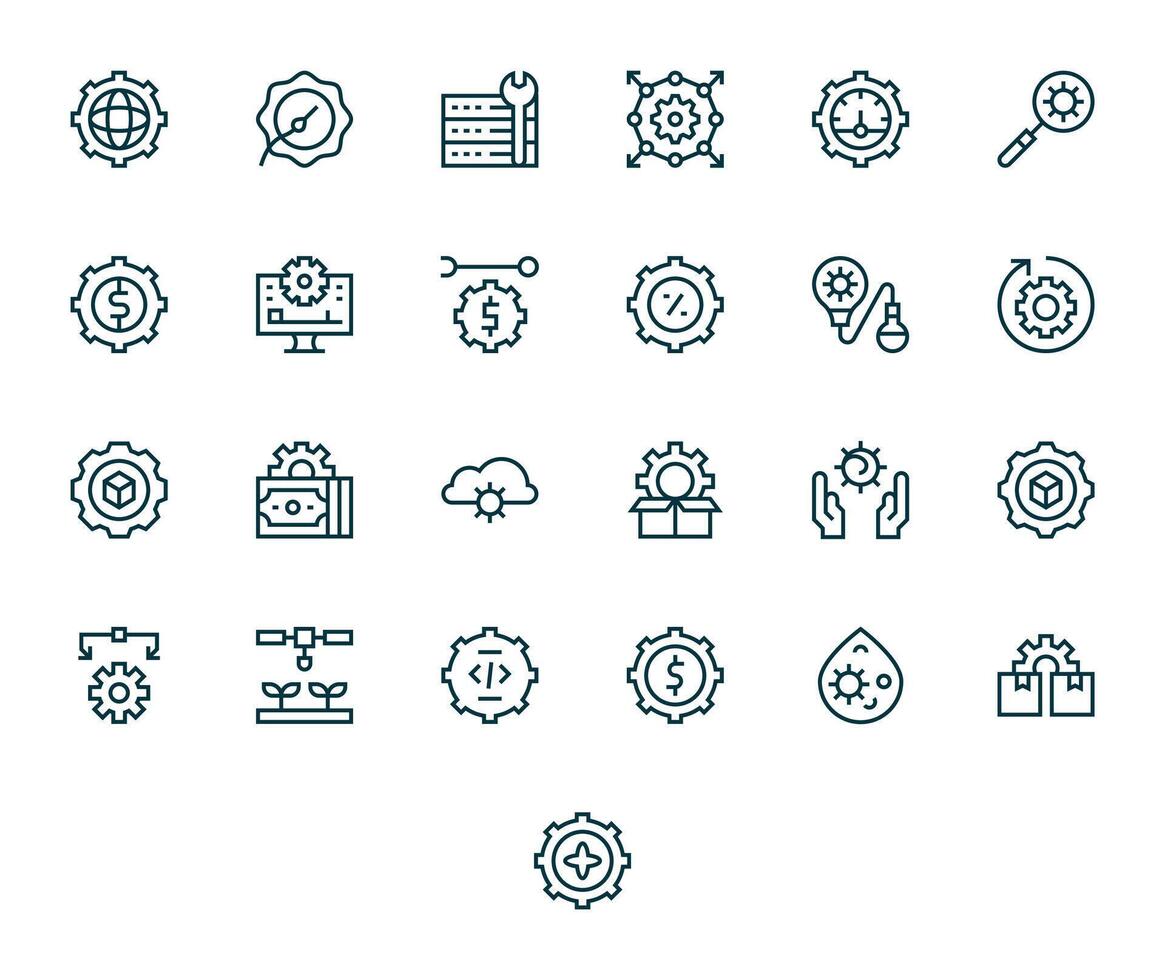 Optimization Ultimate Package with 25 High Resolution Regular Line Grid Fitted Icons vector
