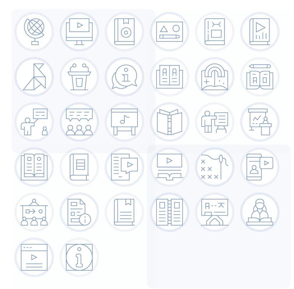 32 High Resolution Icons for Tutorial in Grid Fitted Thin Line Format vector
