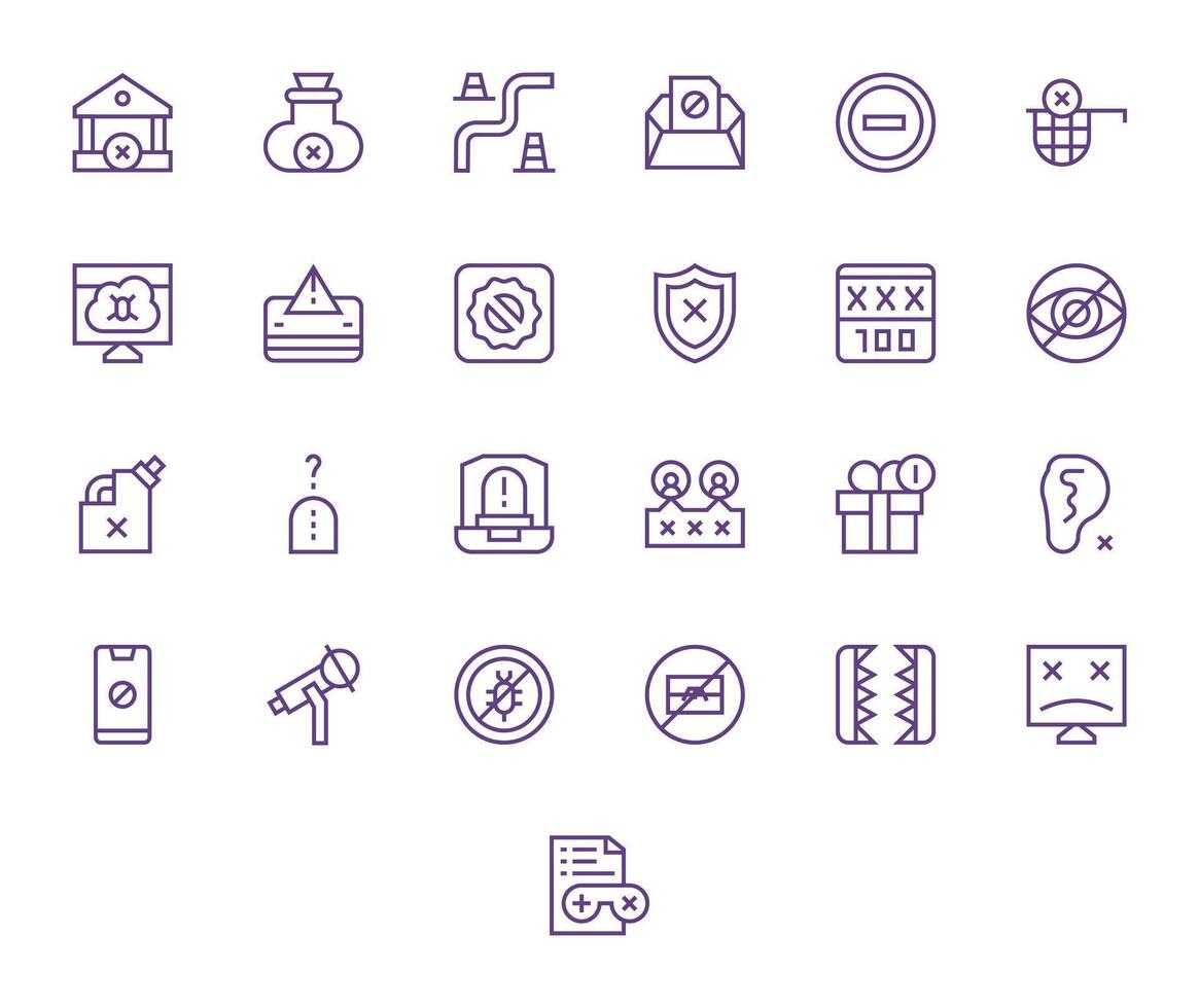 Blocked High Resolution Icon Pack with 25 Regular Line Pixel Optimized Elements vector