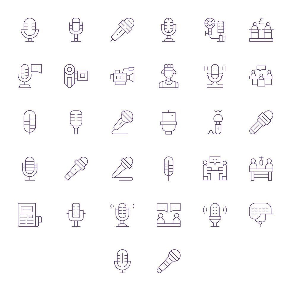 32 128x128 Grid Fitted Icons for Interview in Thin Line Theme vector