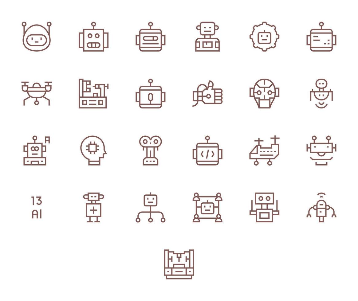 25 Regular Line Detail Enhanced Icons for Robotics Graphics vector