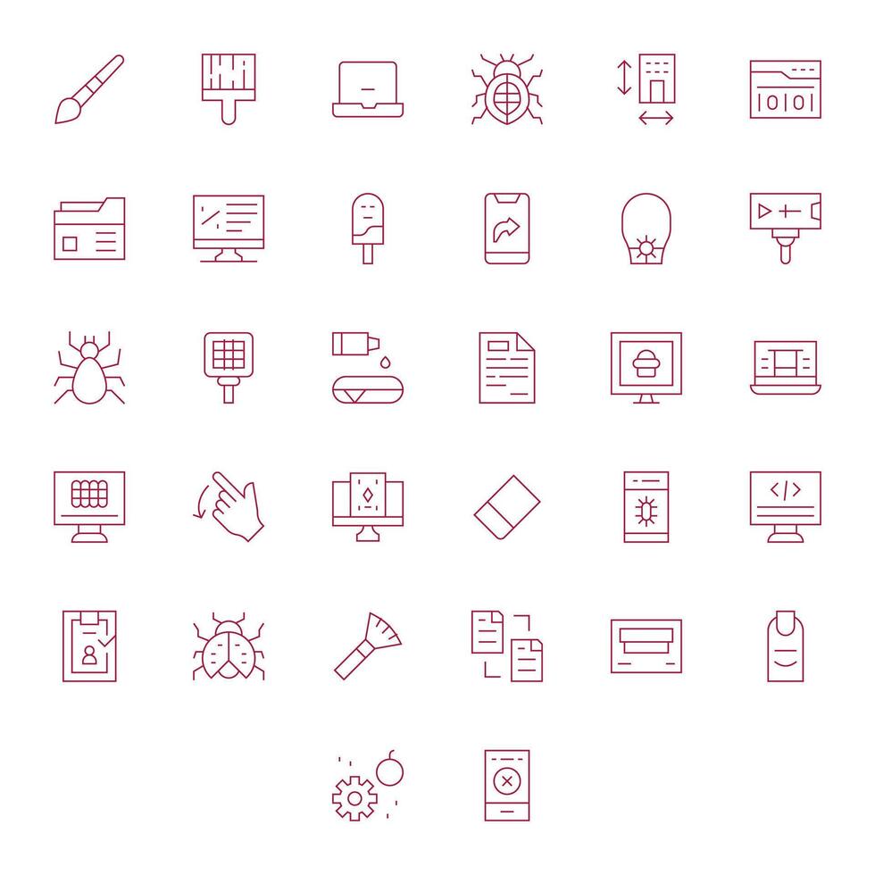 32 Grid Fitted Thin Line Icons from Application Collection vector