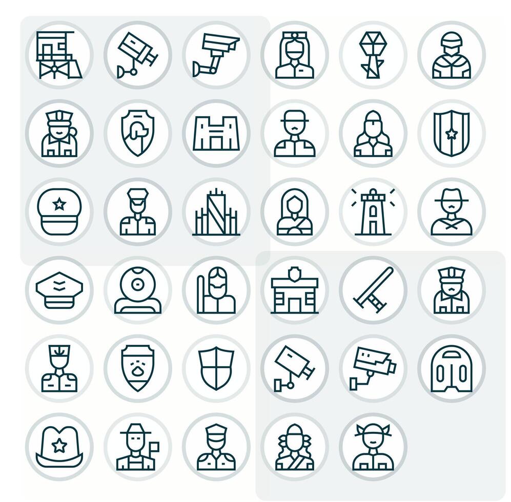 Guard Comprehensive Bundle with 35 Grid Fitted Regular Line 256x256 Icons vector