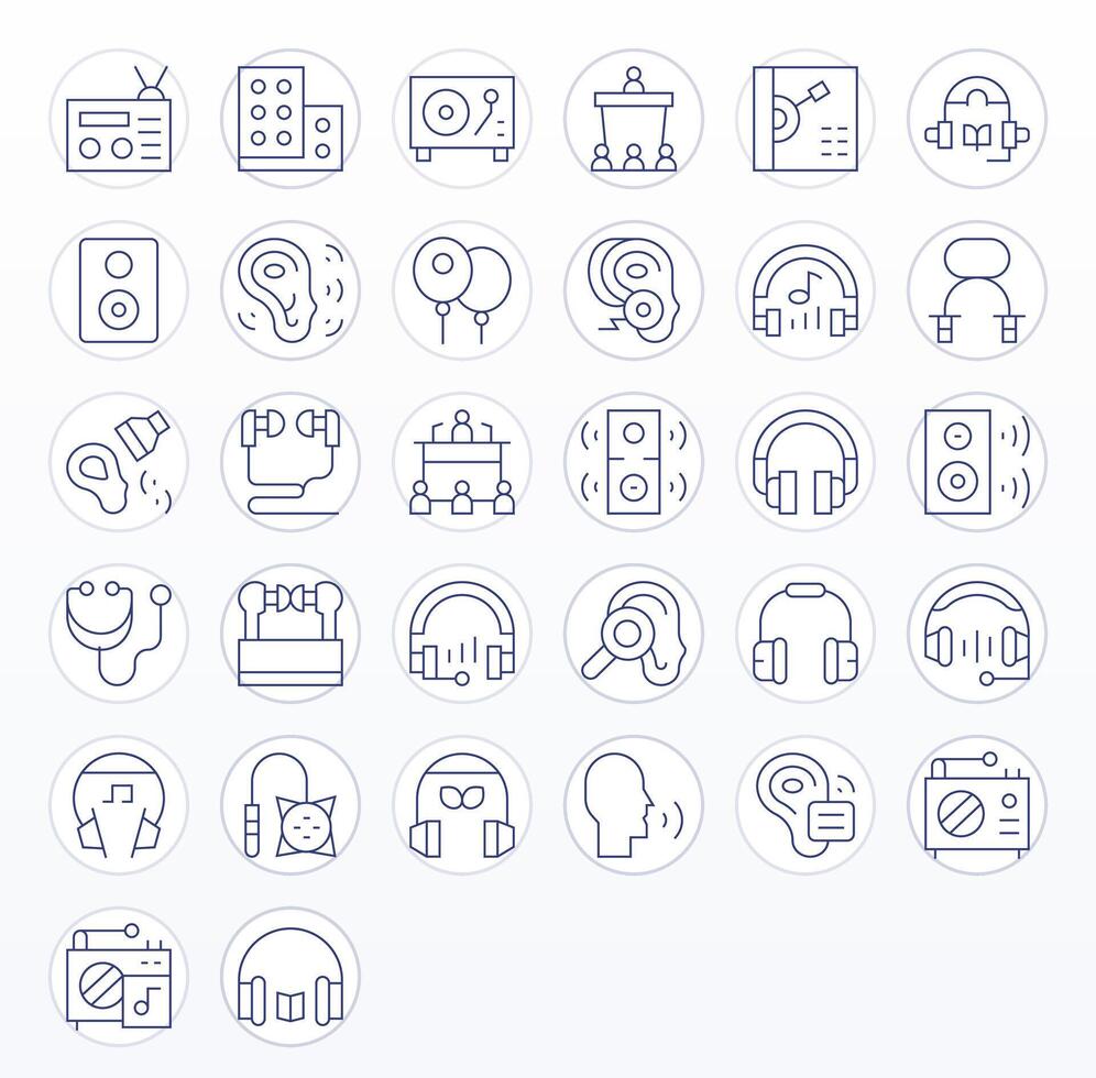 32 Pixel Aligned Thin Line Icons designed for Listening Interface vector