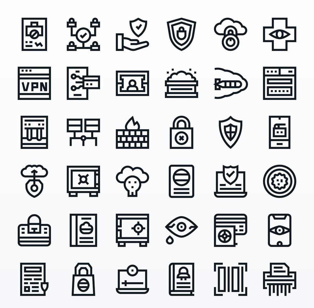36 256x256 Bold Line Grid Fitted Icons for Data Security Projects vector