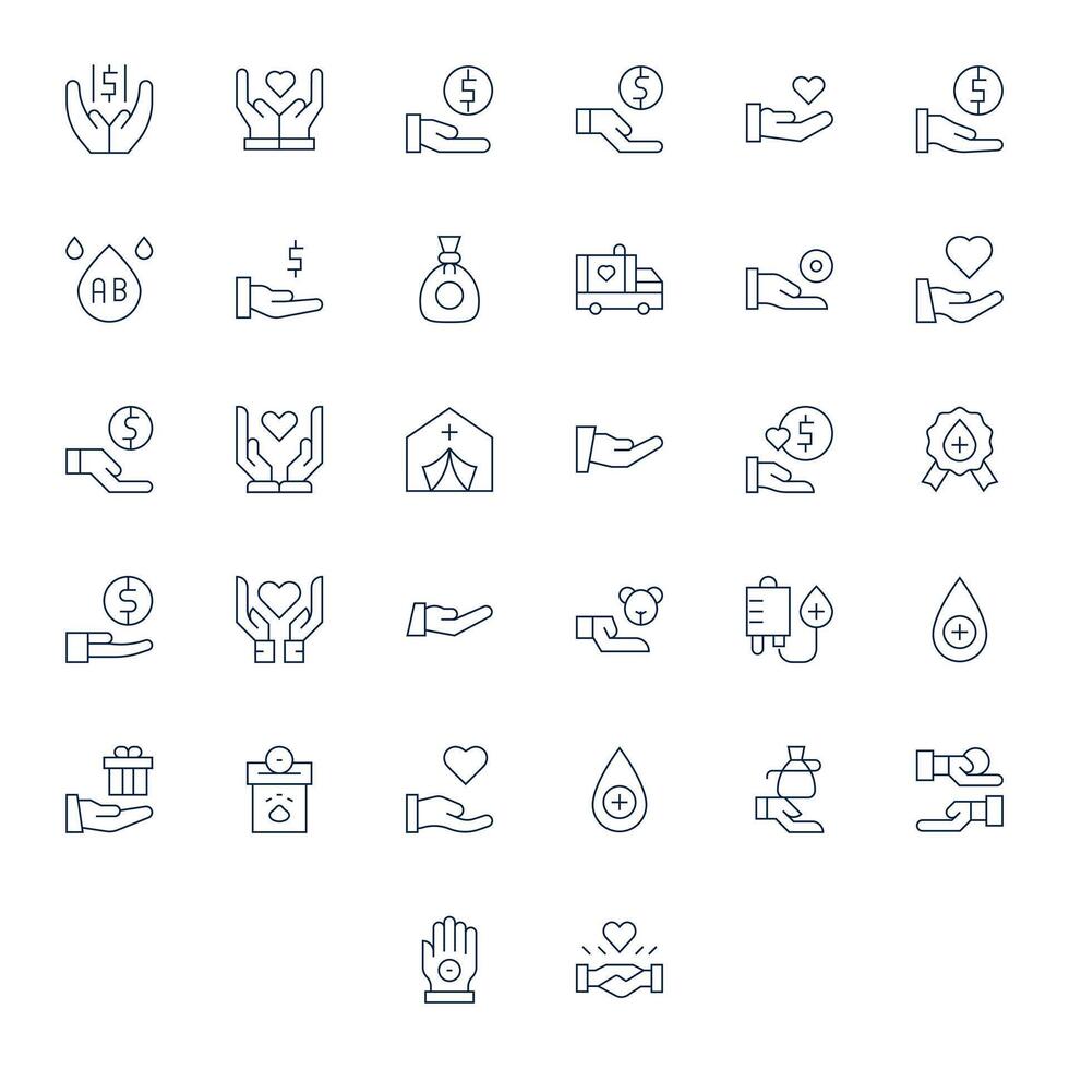 32 Thin Line Display Perfect Icons tailored for Donation High Resolution interface vector