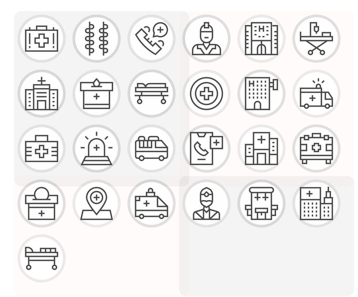 25 Regular Line Pixel Optimized Icons for Ambulance Graphics vector