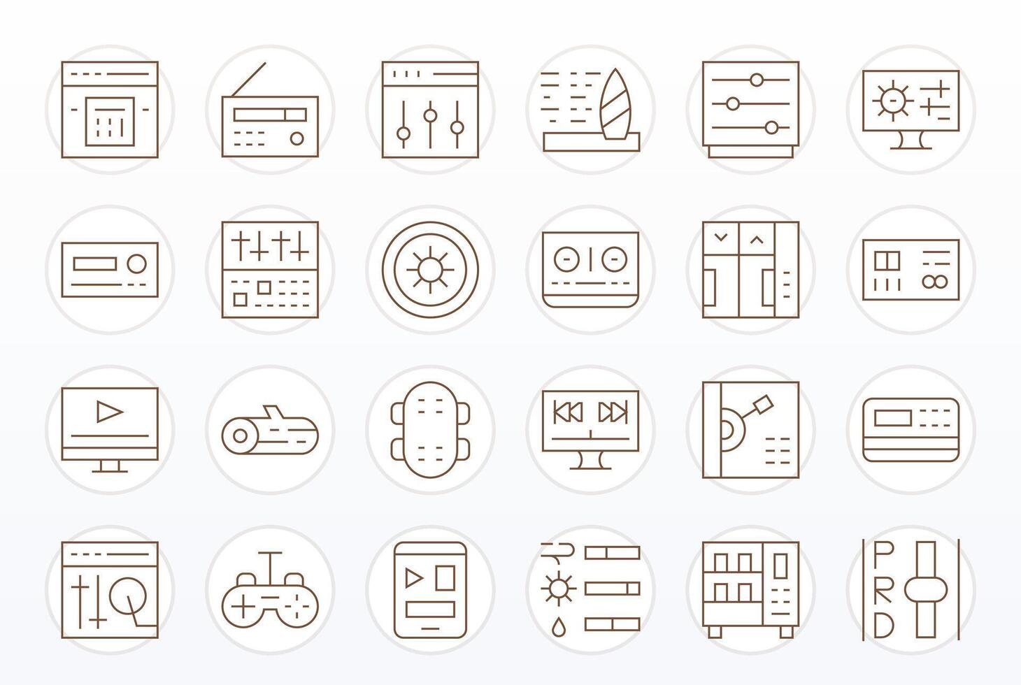 Controls Essential Set including 24 Grid Fitted Thin Line 256x256 Icons vector