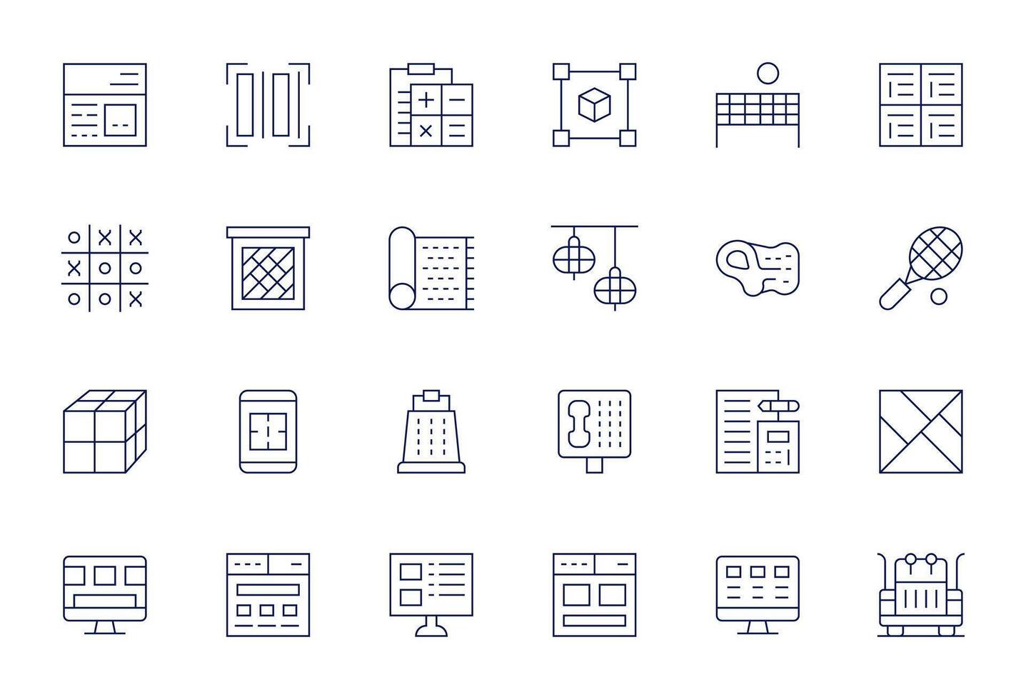 Grid Icon Toolkit featuring 24 Editable 64x64 Thin Line elements vector