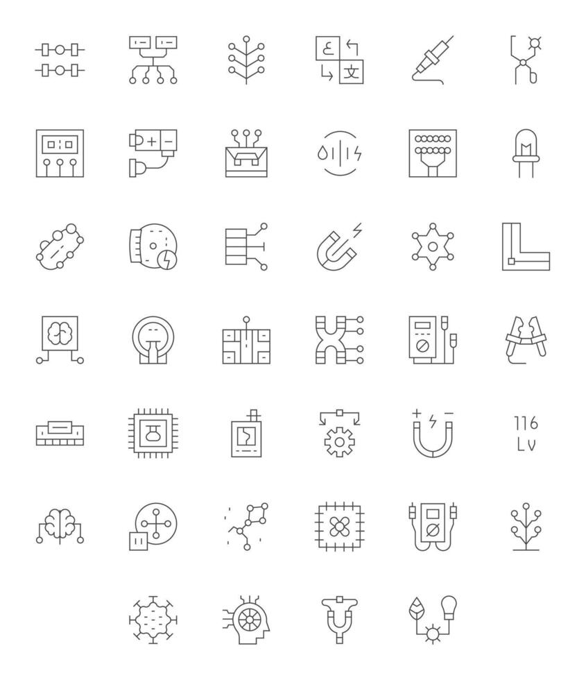 40 Delgado línea íconos para circuito en crujiente 64 x 64 píxel optimizado resolución vector