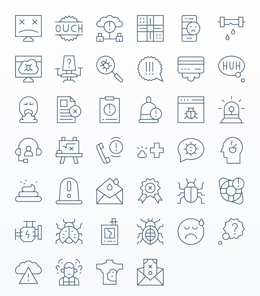 Problem Exclusive Set featuring 40 Thin Line Pixel Optimized High Resolution Icons vector